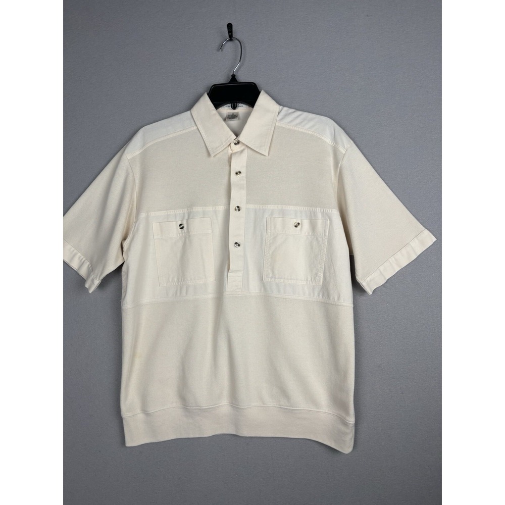 Vintage Norm Thompson Men's Polo Shirt M Cream 80s 90s 1/2 Button Henley 4002